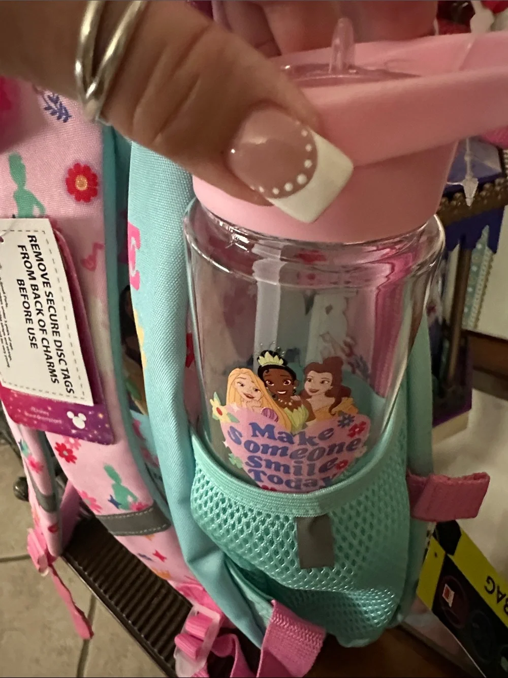 Disney Princess Backpack - Pink & Aqua with Character Badges